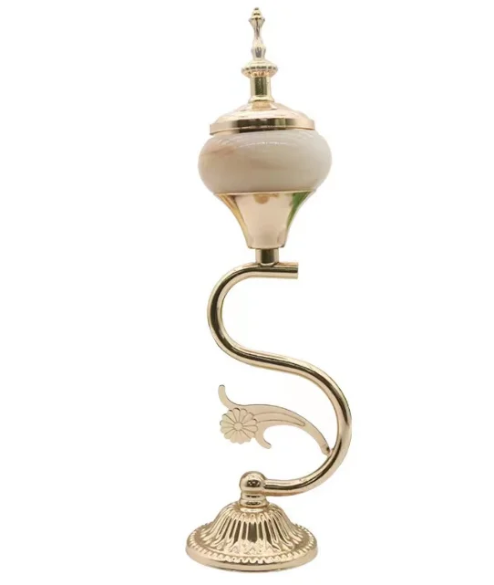 

Arabian Trumpet Style Natural Jade Candle Cup Iron Plating Aromatherapy Pot Candle Holder Wholesale Incense Burner Holder Metal