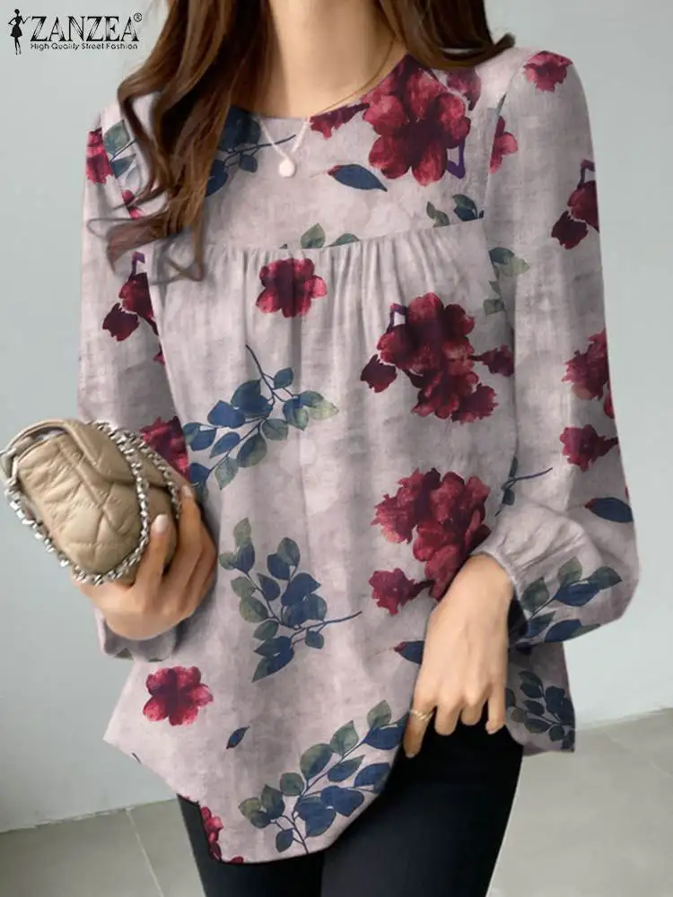 

Женская модная блузка с длинным рукавом и принтом ZANZEA, богемная туника, топы, Весенняя элегантная рубашка с круглым вырезом, блузы, Повседневная Свободная рубашка 2024