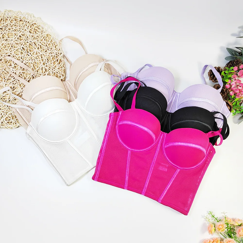 

Frech Sexy Mesh Thin Push Up Ladies' Corset Hot Women Bustier Bra Night Club Party Sexy Cropped Top Vest Tank Top Women Corset