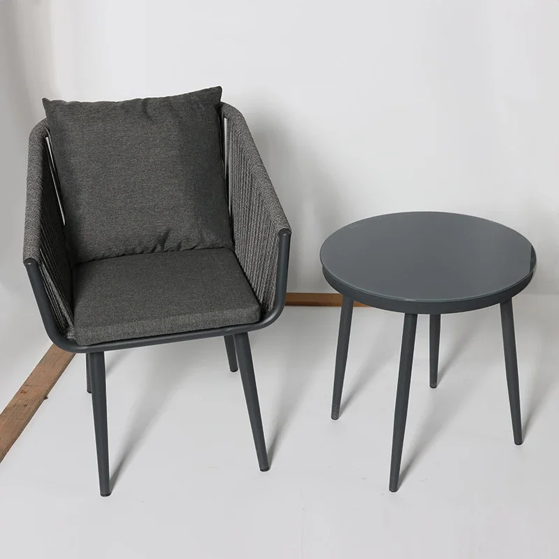 Fulin Outdoor Furniture Coffee Chair Steel Aluminum Frame Stackable PE Rattan Garden Chair Table
