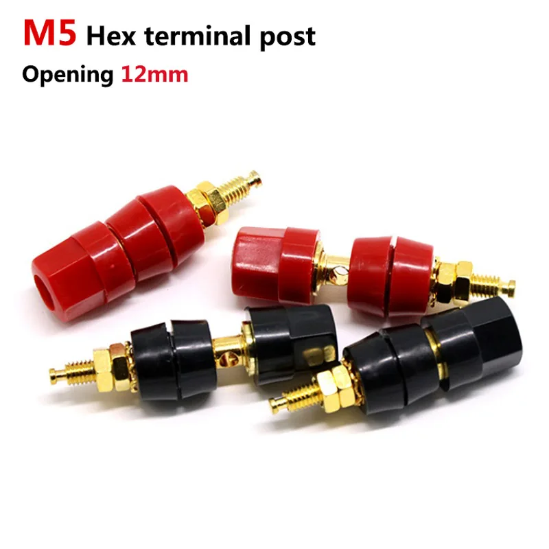 

1pc M5 Hex Wire Binding Post Brass Thread Screw Black/Red Lithium Battery Weld Inverter Clamp Power Clip Supply Connect Terminal