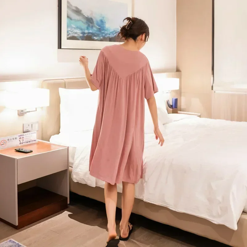 Women Nightgowns Women Nightdresses Sleeping Dress Summer Nightgowns Women Large Size Loose Long Casual Homewear Sleepwear Dresses Female Short Sleeve Modal Nightdress Women 130KG