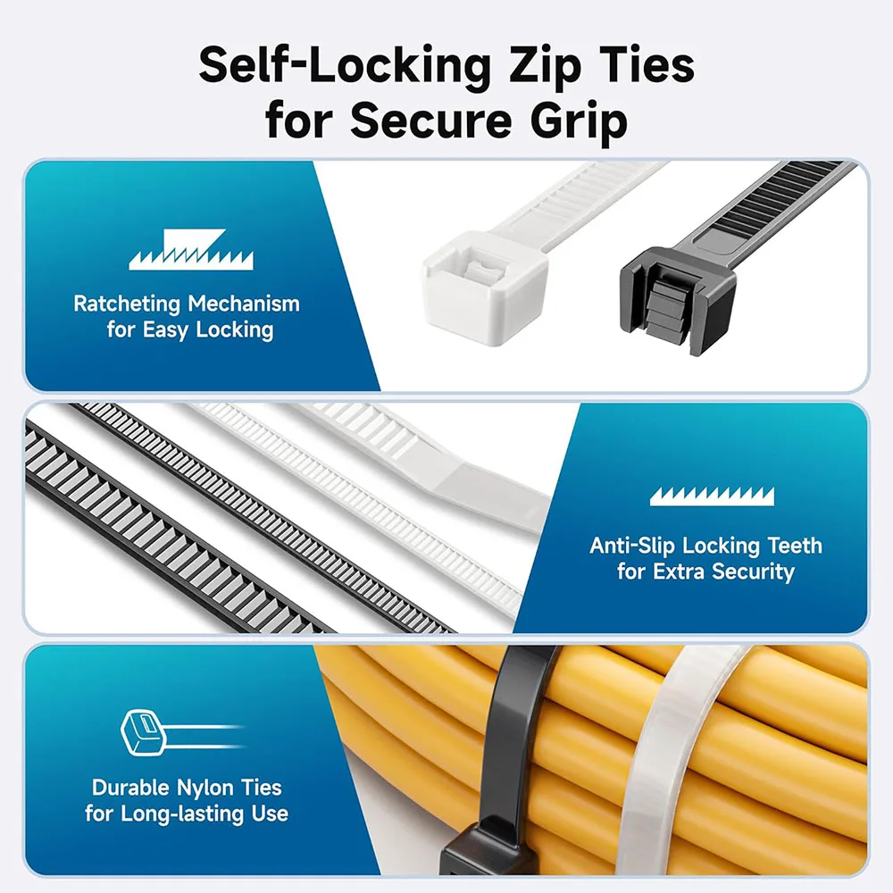 Nylon Cable Ties 100-1000pcs Nylon Cable Zip Ties Adjustable Self-locking Cord Ties Durable Plastic Cable Binding Wrap Straps for Office