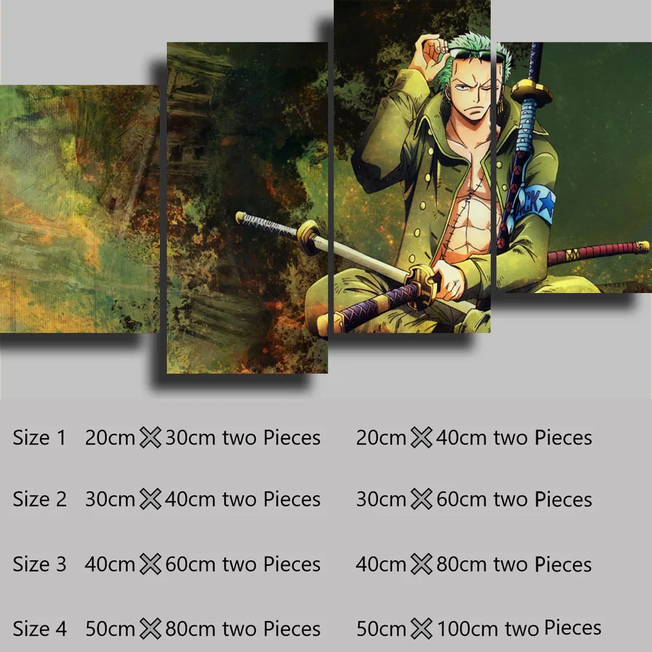 thumbnail image 1 of Póster e impresión de 4 piezas de Anime ONE PIECE Roronoa Zoro, pintura, póster, arte de pared, imagen, decoración del hogar, regalos decorativos estéticos, 1 of 5