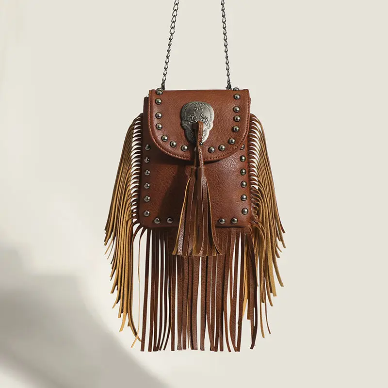 Women Handbags Bohemian Skull Rivet Chain Fringe Tassel Fashion Vintage Women Girl Punk Bags Women's Handbags Purses Small Women Shoulder Bags