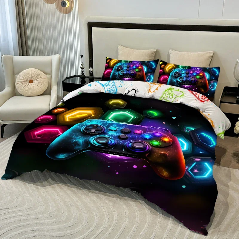 3PC Space Fragment Game Console Cover 1Duvet cover 2Pillowcases 100% Skin Friendly Polyester Comfortable Bedding No Padding