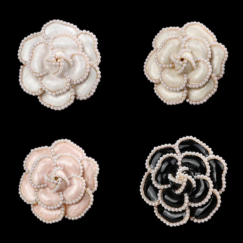 New Arrival Pearl Camellia Flower Brooches for Women Enamel Pin Elegant