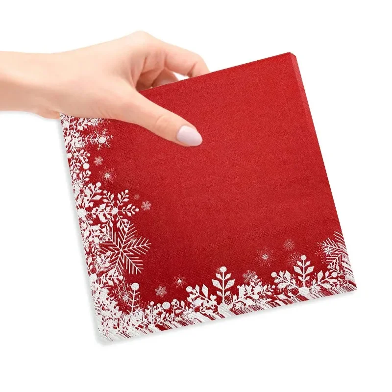 Christmas Red Snowflake Paper Napkins 33cm 2Ply 10/20pcs Christmas Decoration Supplies Ice Festival Party Printed Napkins paper napkins,tissue paper decoration