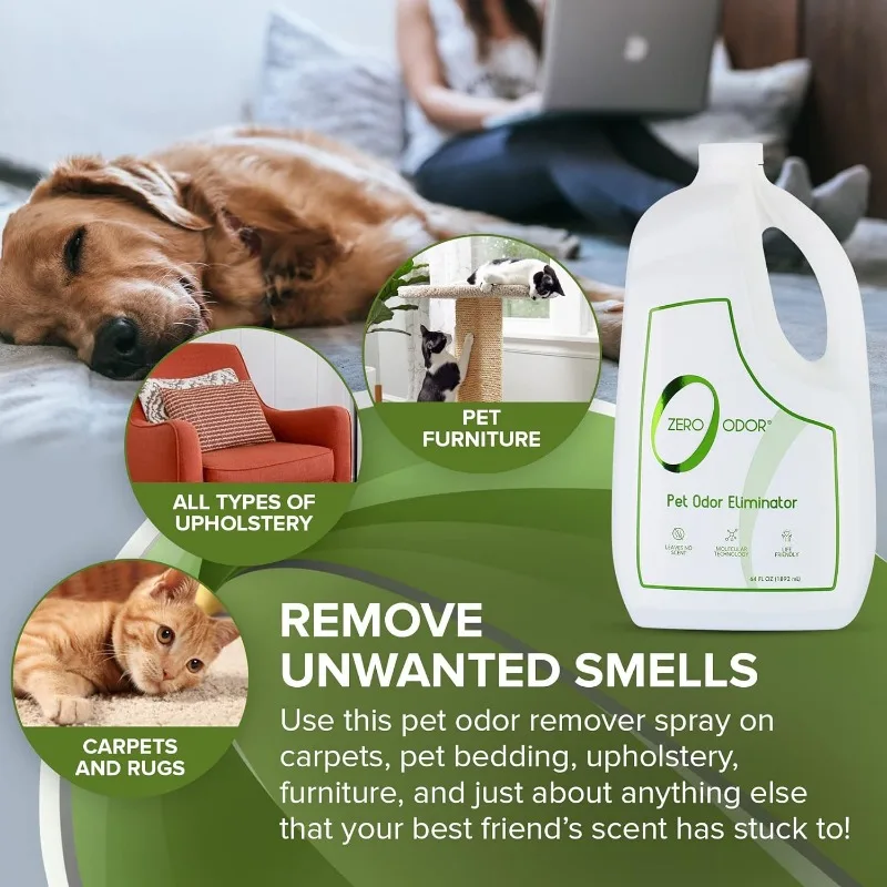 Zero Odor-Pet Odor Eliminator-Air & Surface &ndash; Best For Carpet, Furniture, Pet Bed Smell Great Again, 64oz Refill