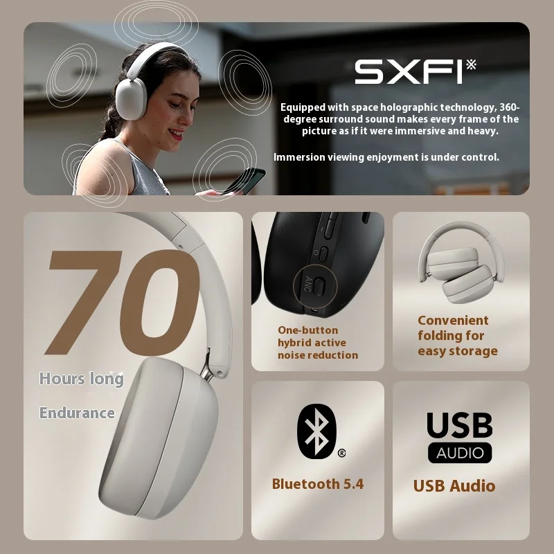 Creative Zen Hybrid Gen2 Wireless Music Headphone Hybrid Active Noise Reduction 360 Surround Sound Custom Sports Gaming Headset 3