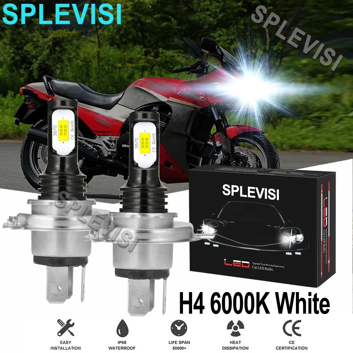 2X 70W White  Led Motorcycle Headlight For Kawasaki Ninja Zx7 1989-1995 Ninja Zx7R 1991-2003 Ninja Zx9R 1995-2003 Led Moto