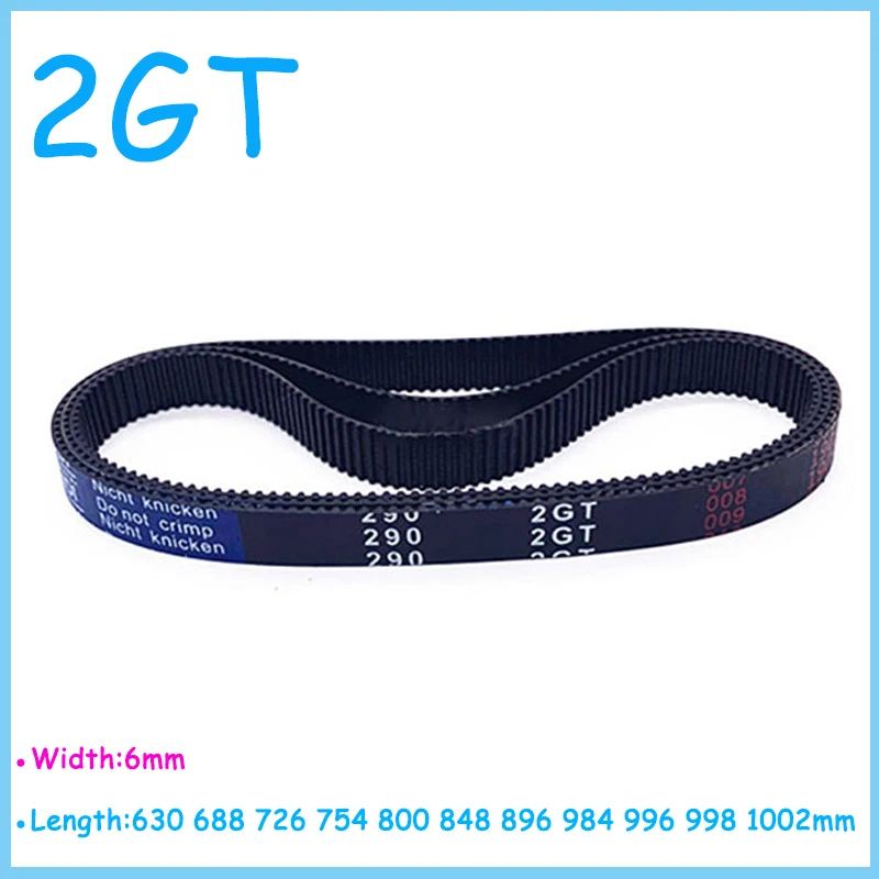 

Width 6mm 2GT Rubber Timing Belt Length 630 688 726 754 800 848 896 984 996 998 1002mm Closed Loop Synchronous Belt Pitch 2mm