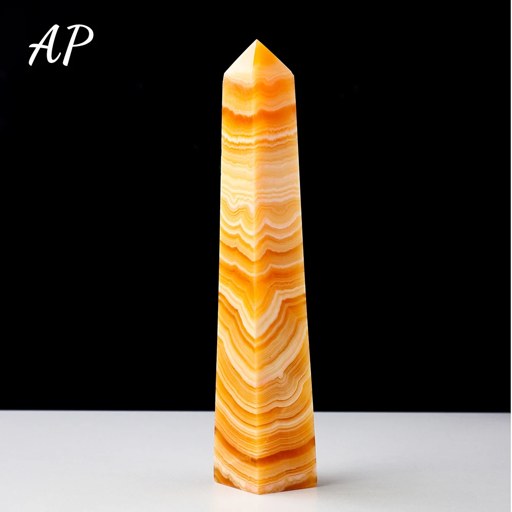 

1pc Natural Crystal Yellow Calcite Point Wand Healing Energy Yellow With White Gem Pyramid Shape Column Home Decoration Gifts