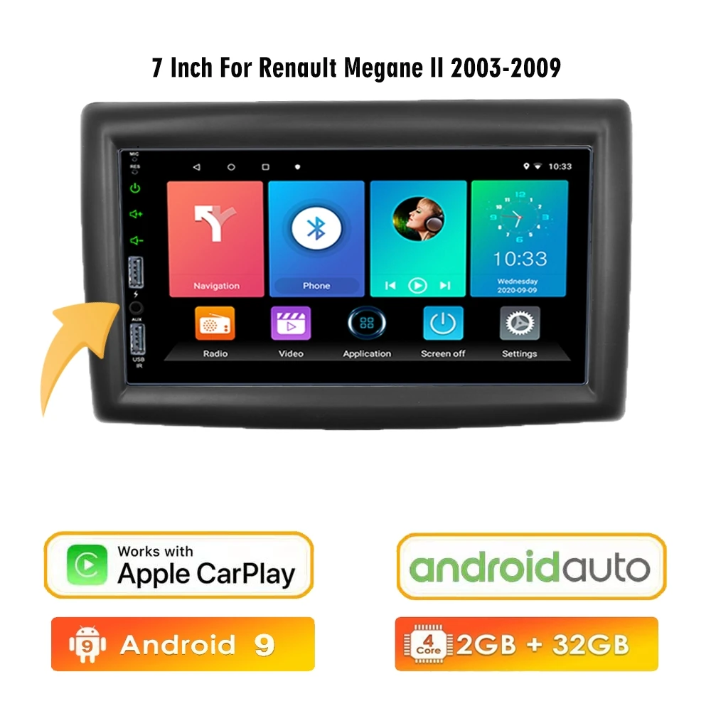 9 pouces Android GPS autoradio pour Renault Megane 2 2002-2009 écran  tactile lecteur multimédia 4G+64G stéréo 2din DSP Bluetooth SWC - Cdiscount  Auto