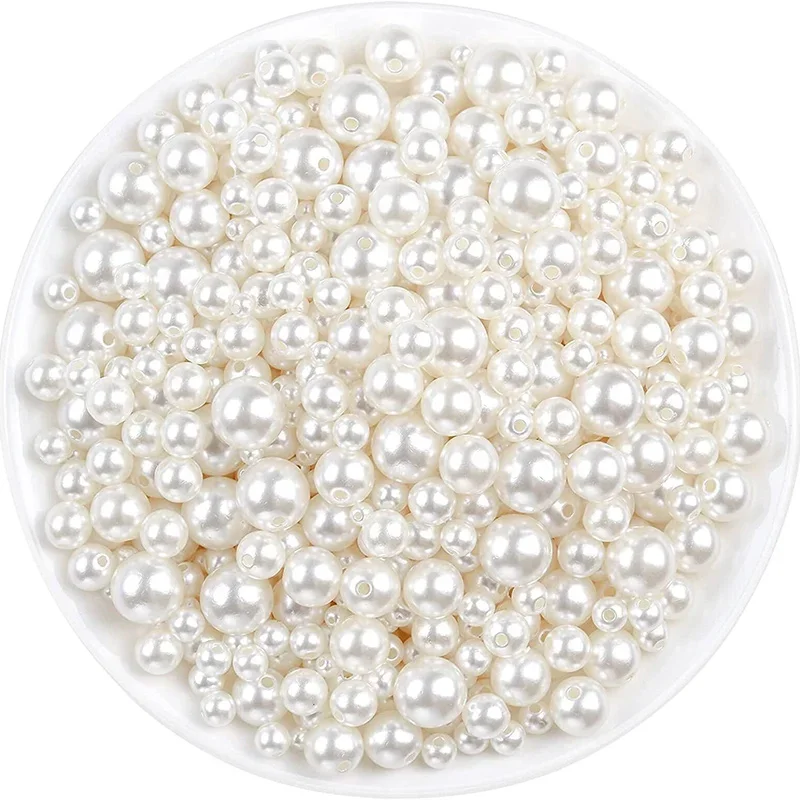 Acrylic Craft Beads 3-16mm Ivory Pearl Beads ABS Imitation Pearl with Hole Craft Bead Acrylic Loose Pearls for DIY Bracelet Sew Craft Jewelry Making