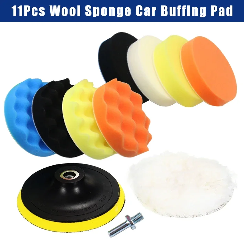 11Pcs 3-7 Inch Buffing Sponge Pad Set Car Polisher Waxing Pads Car Polish Buffer Drill Adapter Wheel Polishing Removes Scratches