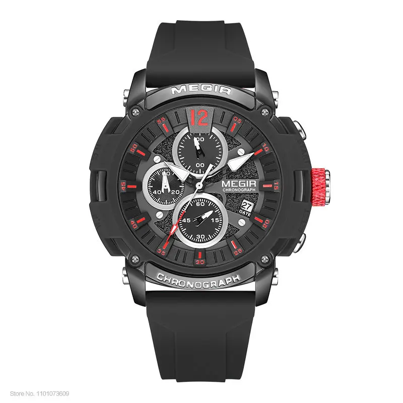 Orange Sport Chronograph Waterproof Watch with Luminous Display and Silicone Strap