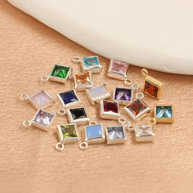 14 Karat Gold gefüllter 6 mm rautenförmiger Lünetten-Charm mit 0,9 mm geschlossenen Ringen, Geburtsstein-Lünette, DIY-Anhänger-Charm, quadratischer Zirkonia – Detail 11