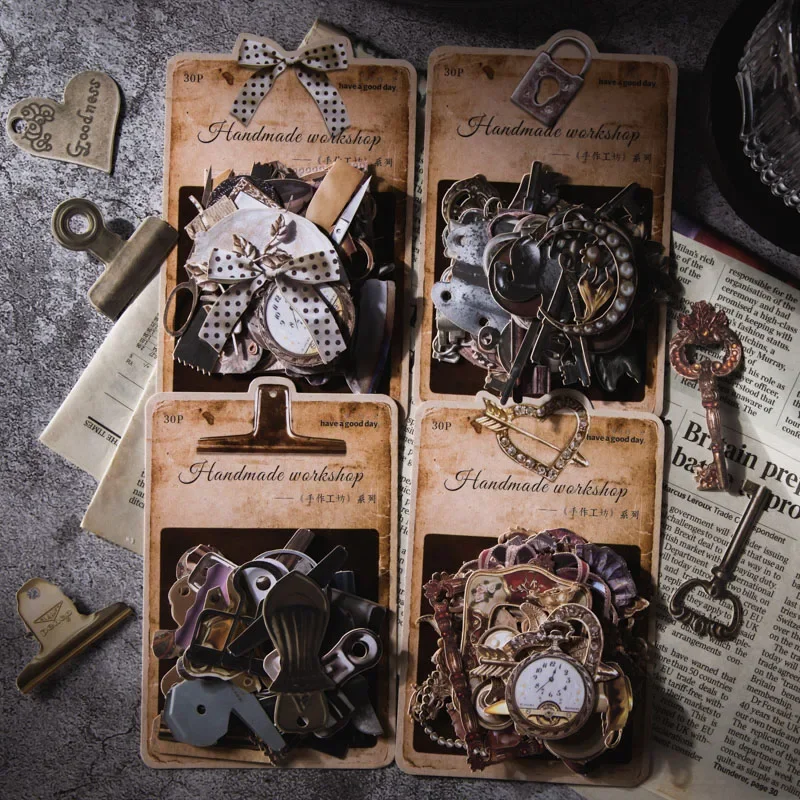 

30 pieces Vintage hollowed out hard card clips keys jewelry hand curtains decorative base paper 4 kinds