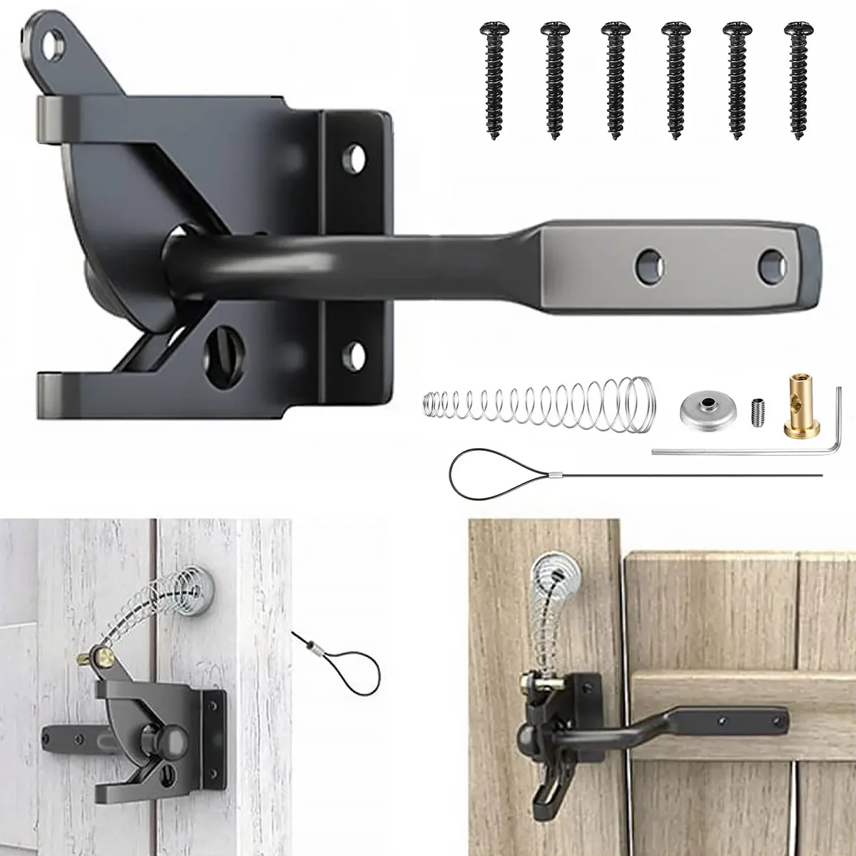 Self-Locking Gate Latch Carbon Steel Post Mounted Fence Gate Latch Heavy Duty Automatic Gravity Lever Locking Fence door latch