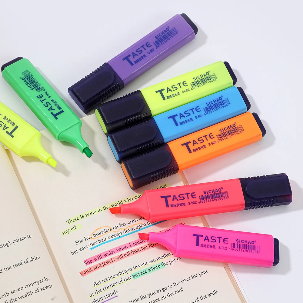 4/6/8PCS Highlighter Fluorescent Pen Broad Tip Writing Marker Pens for Art Drawing Doodling Marking Office Stationery School Su