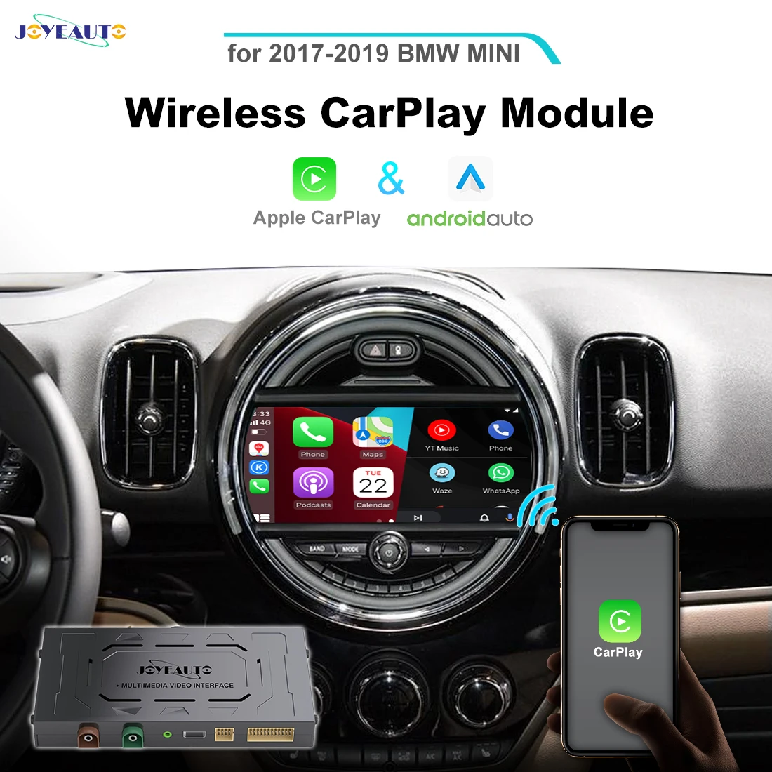 

JoyeAuto Wireless Apple CarPlay for BMW MINI F55 F56 EVO 2017-2019 Wireless Android Auto iOS Mirror Car Play Support Rear Camera
