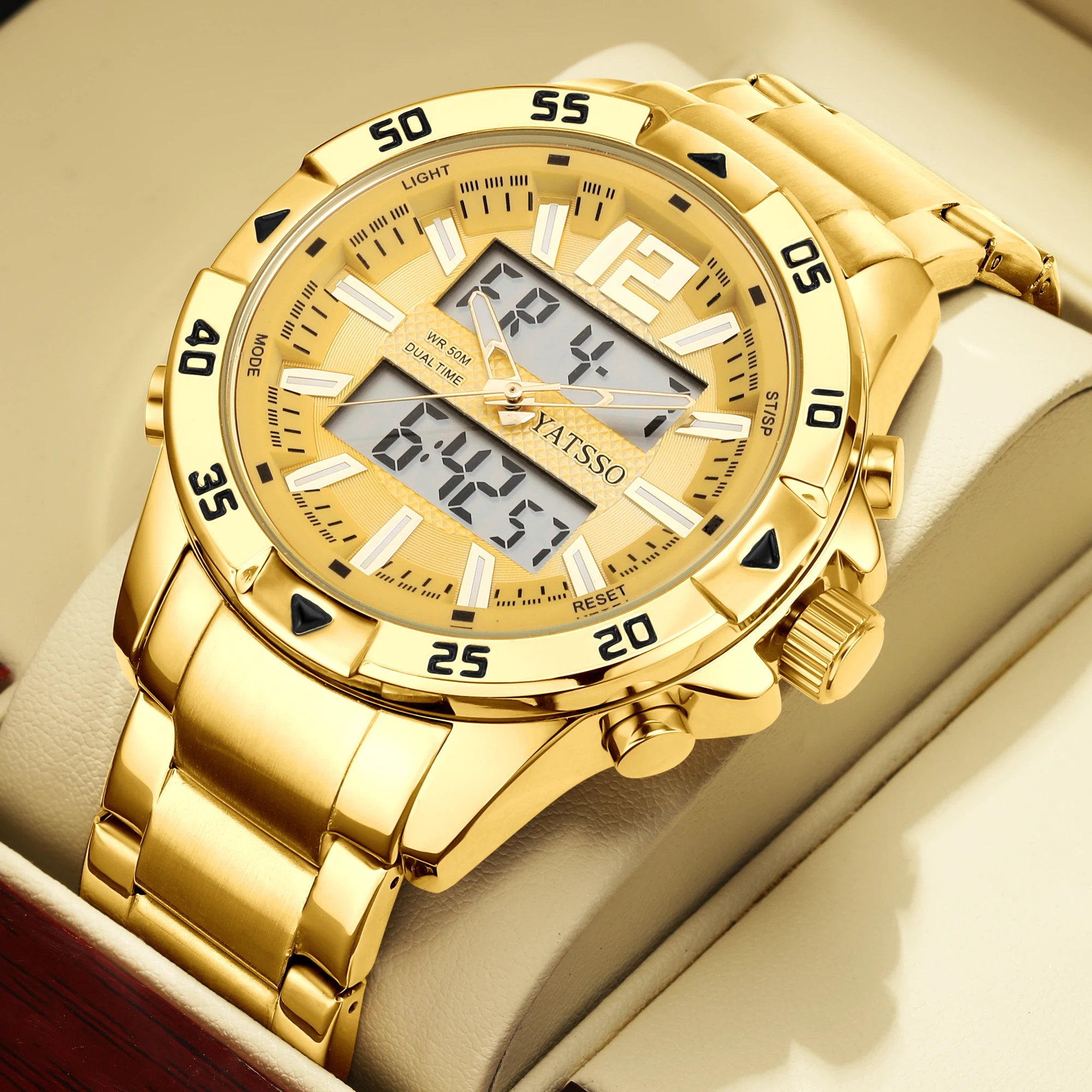 Men's Dual Time Hybrid Sport Watch - Stainless Steel, 50M Waterproof, Multifunctional Quartz Design