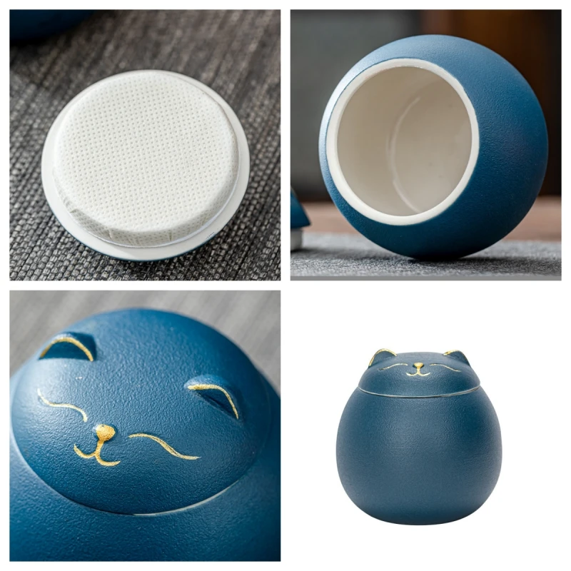 230ML Tea Storage Jar Cute Pets Gradient Color Ceramics Jar Cat Tea Can Moisture Proof Household for Candy Sealed Storage Box tea canister ceramic storage jar
