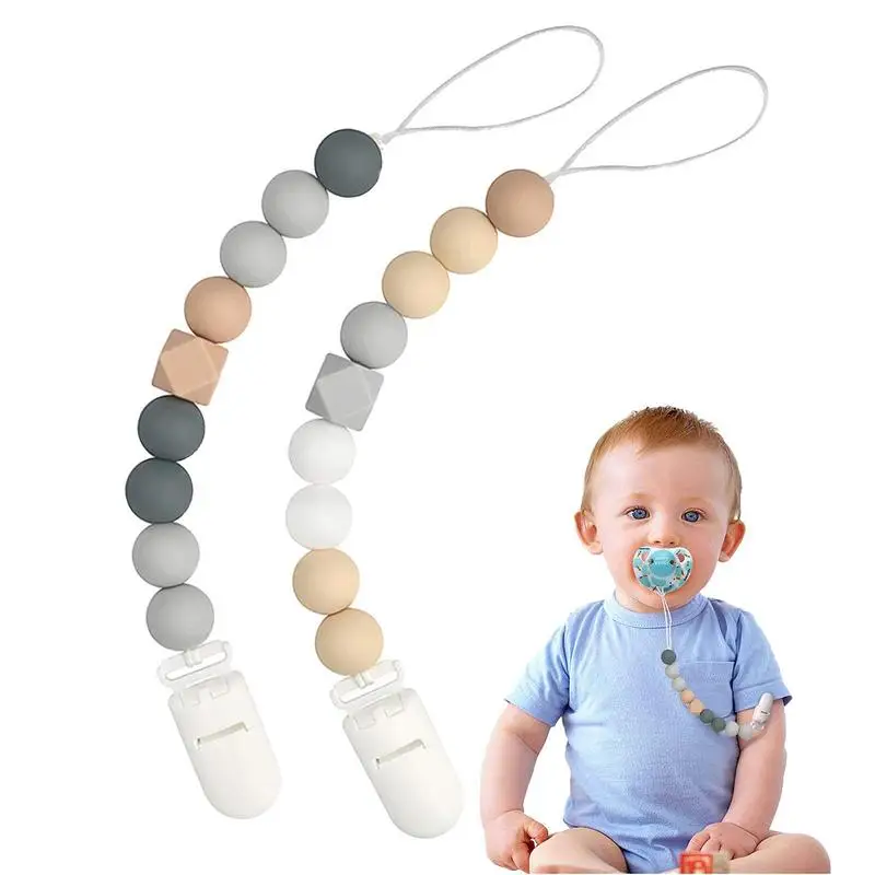 

Pacifier Holder Silicone Beads 2pcs Safe Pacifier Clip Chain Nipple Teether Nipple Appease Soother Chain Clips Dummy Holder