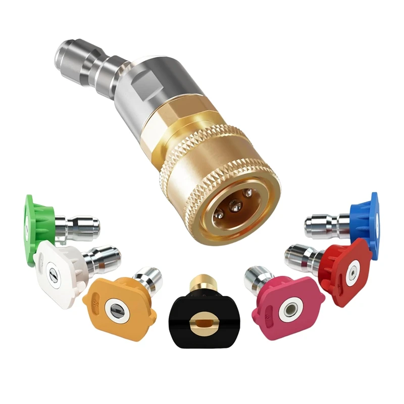 

Quick Pivoting Coupler Attachment+7 Pressure Washer Nozzle Tips, As Shown Stainless Steel+Plastic