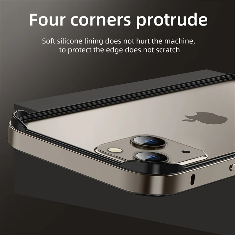 Titanium Color Soft Silicone Shockproof Luxury Bumper Case with Hybrid Aluminum Metal Frame