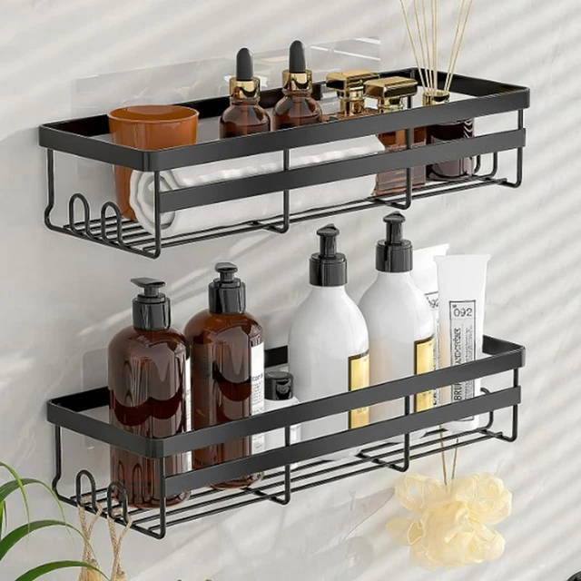 Shower Caddy Shelf with Hooks Storage Rack Organizer Adhesive Aluminum for  Bathroom, Washroom, Shower, Toilet, Kitchen - AliExpress