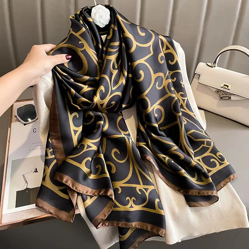 

2023 New Silk Shawls Women Luxury Brand Design Foulard Female Scarf Stoles Hijab Women's Headscarf Bag Scarves Echarpe Wraps