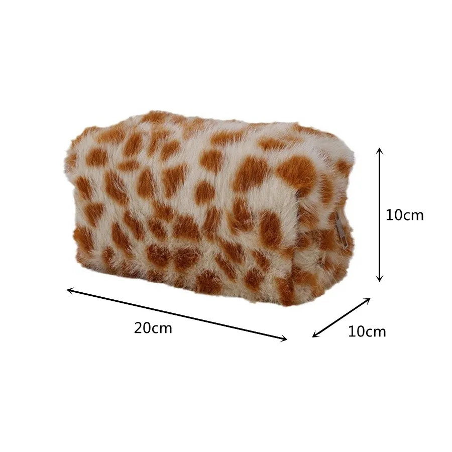 Leopard Soft Plush Travel Cosmetic Lipstick Brush Storage Bag Toiletry Kit Women Makeup Handbags Organizer Pouch Bag Pencil Case 2