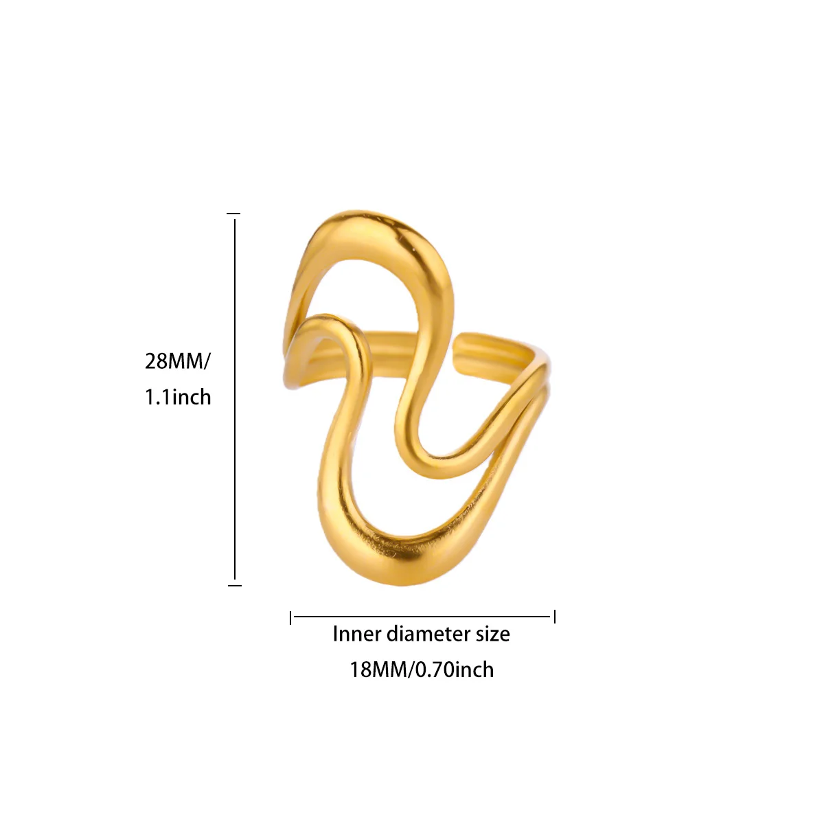 Gold Wave Rings Slim for Women Gold
