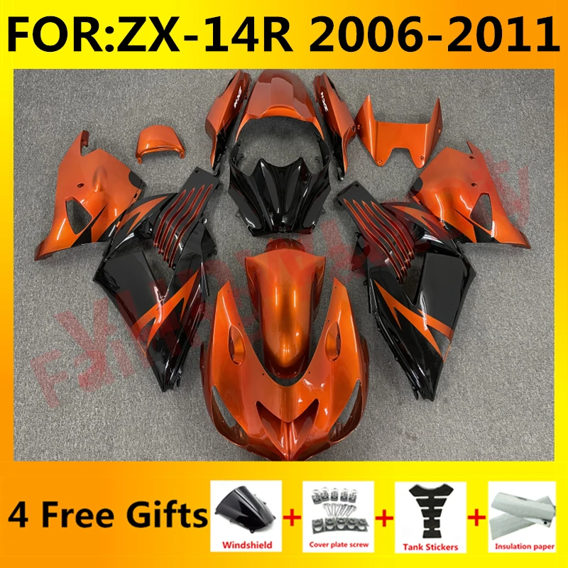 

Комплект обтекателей для мотоцикла, Обтекатели для Ninja ZX-14R 2006 2007 2008 2009 2010 ZX14R zx 14r 06 07 08, комплект обтекателей для кузова, оранжевый, черный