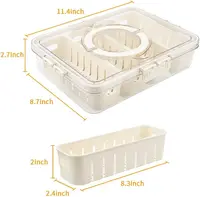 Food Storage Container With 4 Grids, Plastic Food Containers with Removable Drain Plate and Lid, Stackable Portable Freezer 2