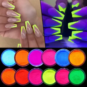 12 Color Neon Pigment Powder Fluorescent Nail Glitter Shinny Ombre Chrome Dust DIY Polish Manicure For Nails Art Decoration Kit 1