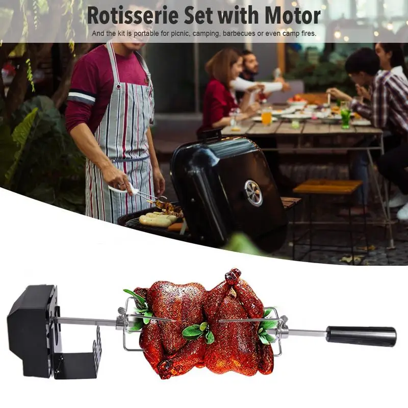 Multiuse Automatic Stainless Steel Rotisserie Kit BBQ Grill Rotisserie Set With Motor Outdoor Spit Roaster Rod For Campe Cooking