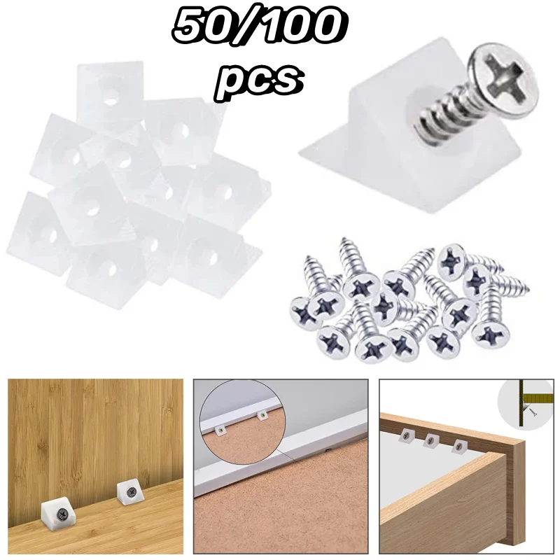50/100pcs Furniture Chest Drawer Bottom Repair Fixing Mending Wedges Drawer Angle Code Bracket Fastener with Screws
