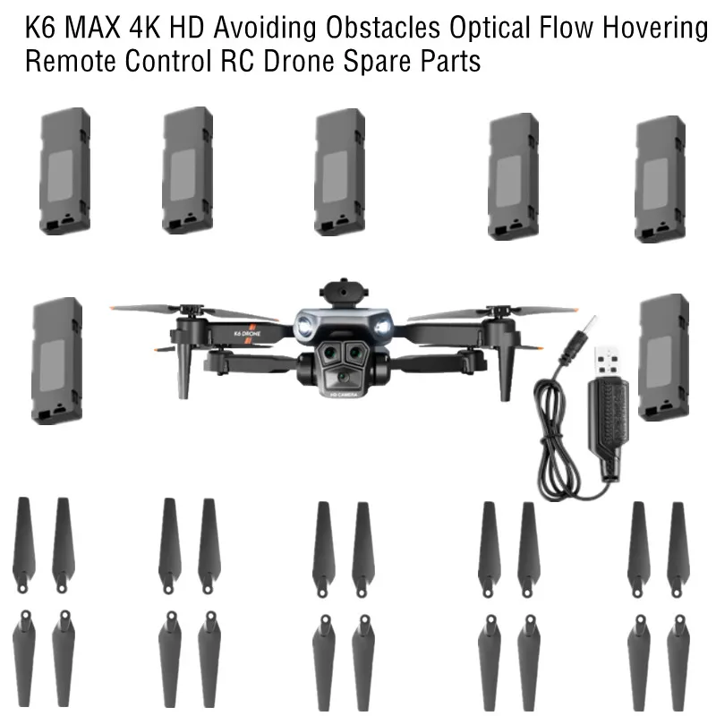 K6MAX K6 MAX 4K HD Optical Flow Hovering Remote Control RC Drone Quadcopter Spare Part 3.7V 1800MAH Battery/Propeller/USB Cable