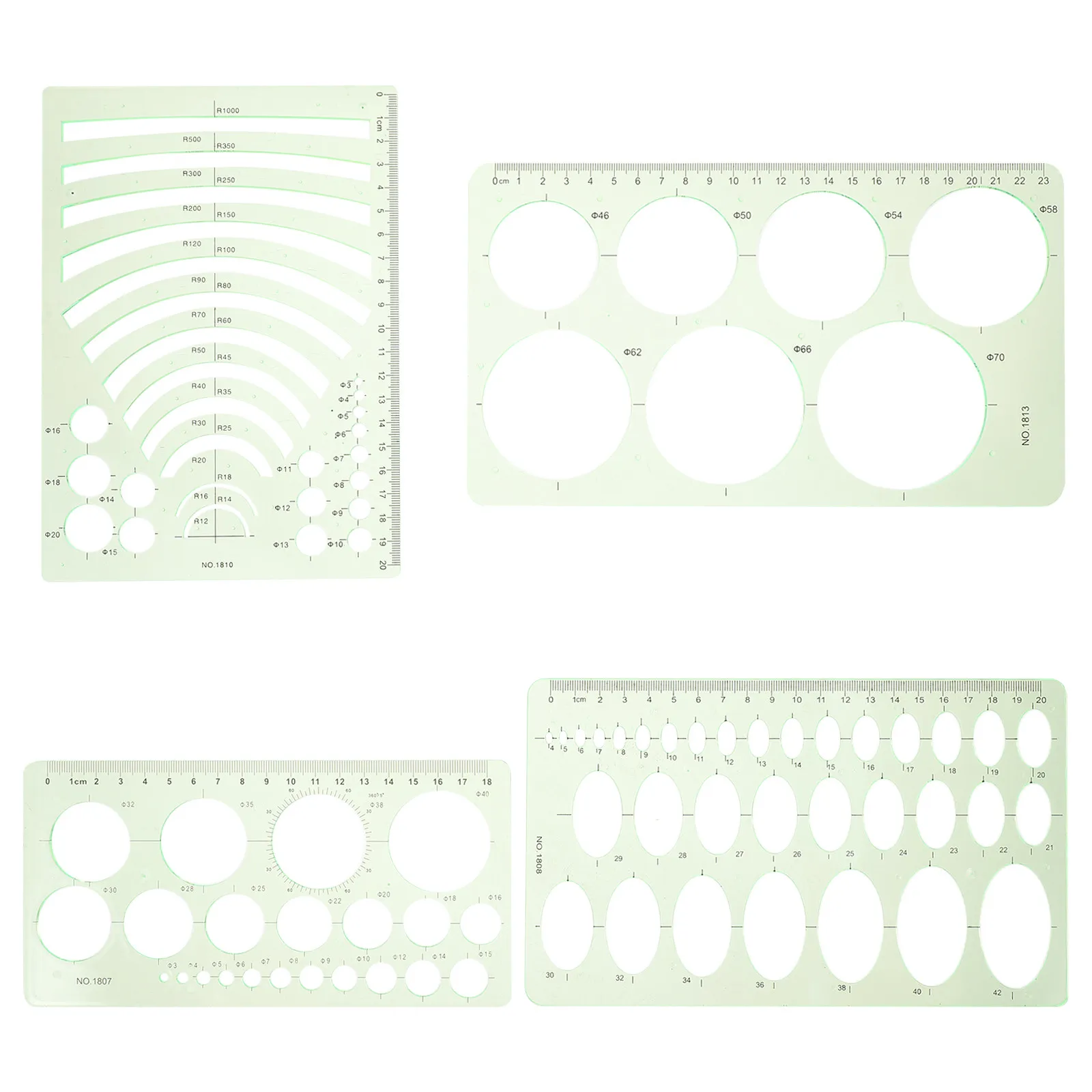 4Pcs 드로잉 템플릿 스텐실 눈금자 학생을위한 플라스틱 기하학 도구 학교 사무실 제도 측정 용품