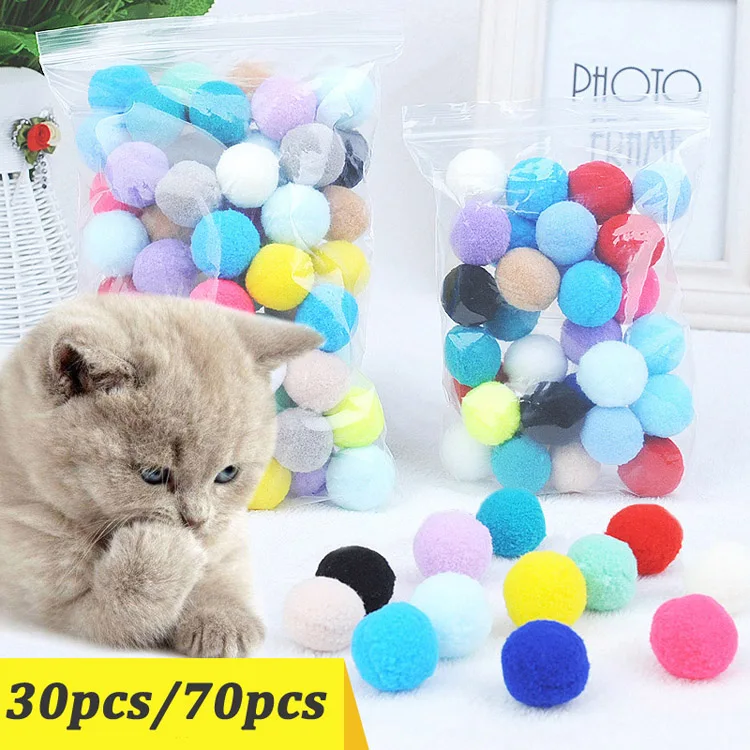 Colorful Cat Toys Stretch Plush Ball 0.98in Molar Bouncy Ball Puzzle Interactive Funny Cat Balls Chew Toy Pets Supplies