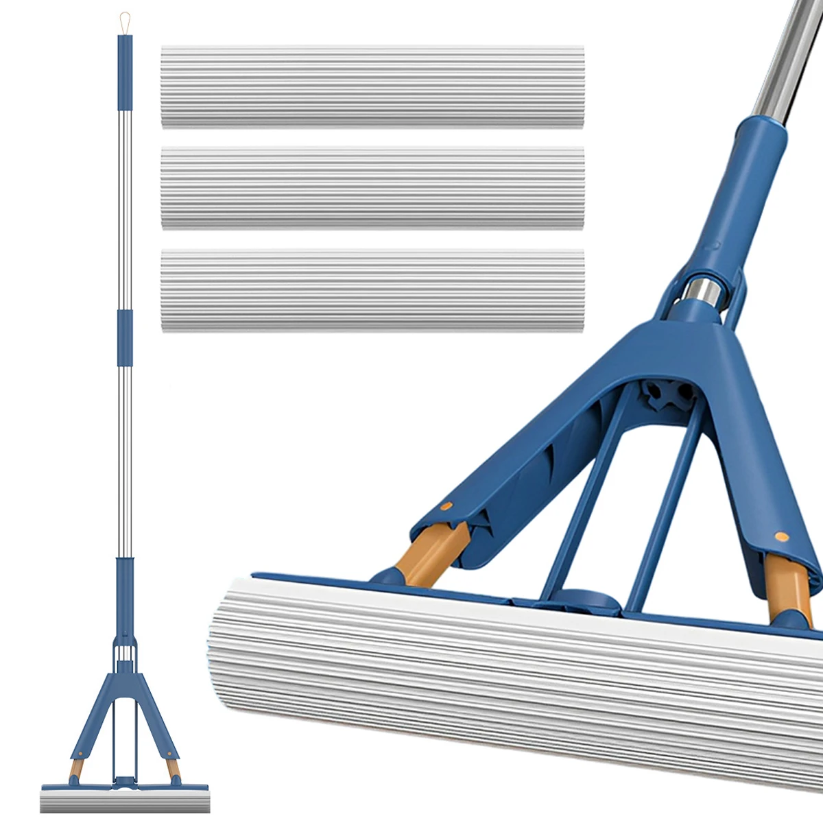 

Sponge Mop Absorbent Roller Foam Mop with 50.39inch Extendable Handle and 4 Sponge Heads Self Wringing Mop Adjustable Cleaning