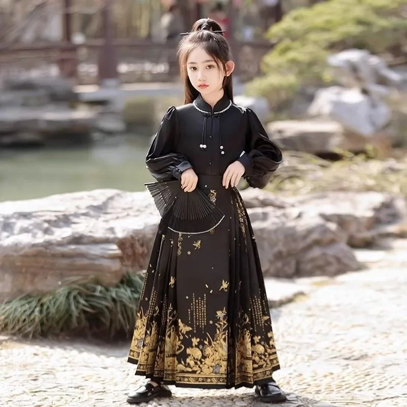 

Horse Face Skirt Girls Suit Swordswoman Hanfu Traditional Tang Dynasty Children Hanfu Cosplay Dress Vintage Ethnic Style Clothes