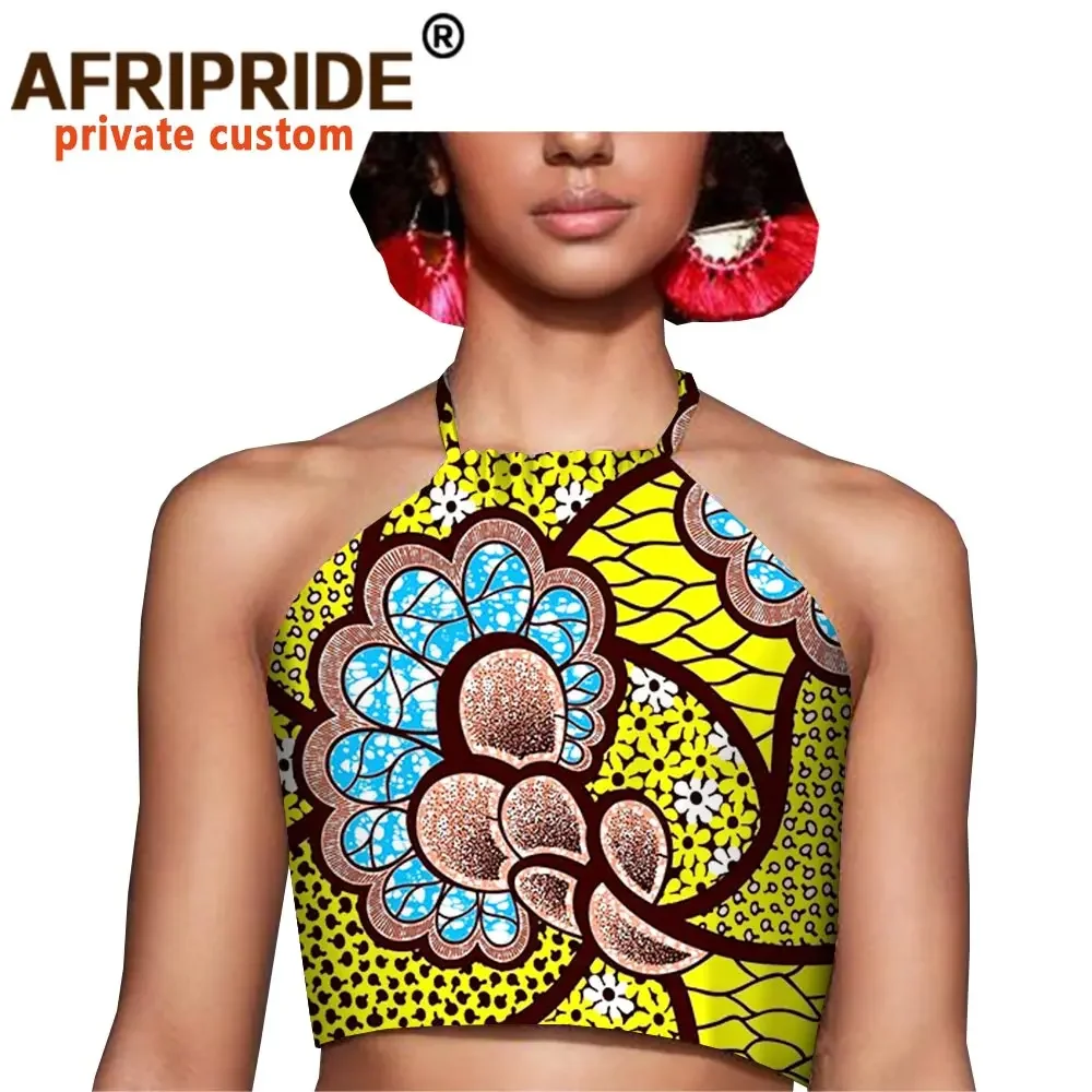 

African Fashion Summer Crop Top for Women Bazin Richi Sleeveless Pure Cotton Women Short Top A1922003