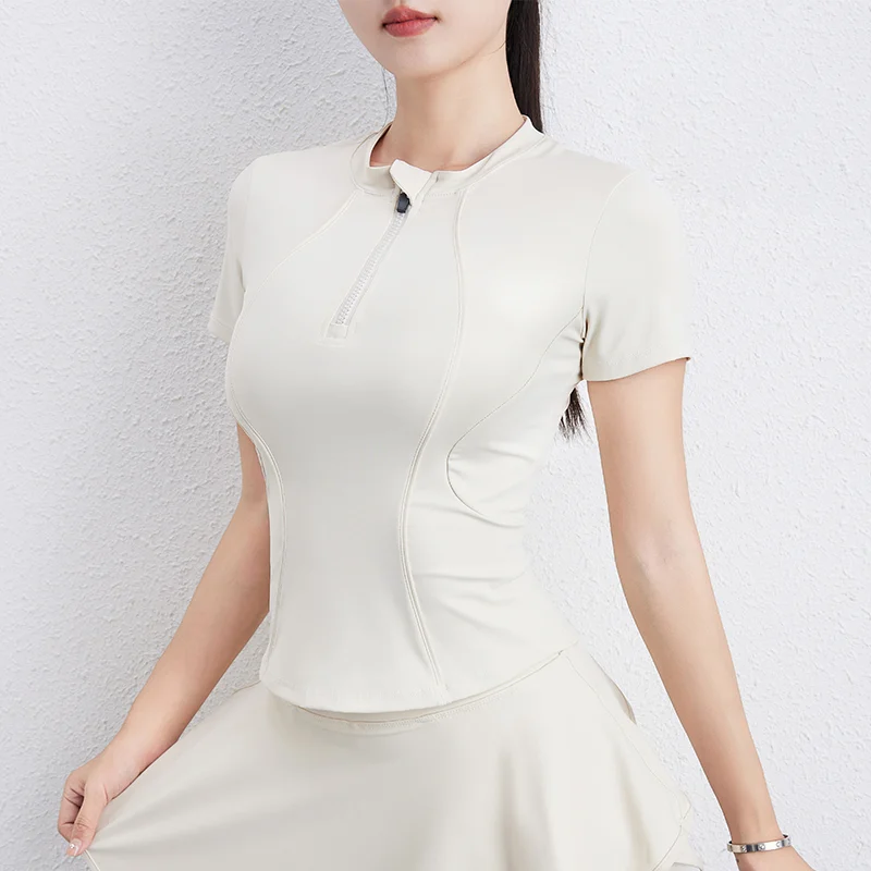 High Elastic Slimming Yoga Sports Top Women Tight Fitness Clothes Half Zipper Running Long Sleeves