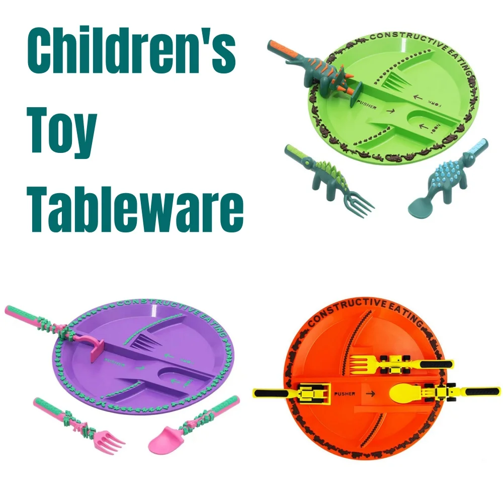 어린이용 친환경 다이닝 도구 세트, PP 스푼 포크 나이프, 자동차 커트레이 세트, 공룡 선물 
