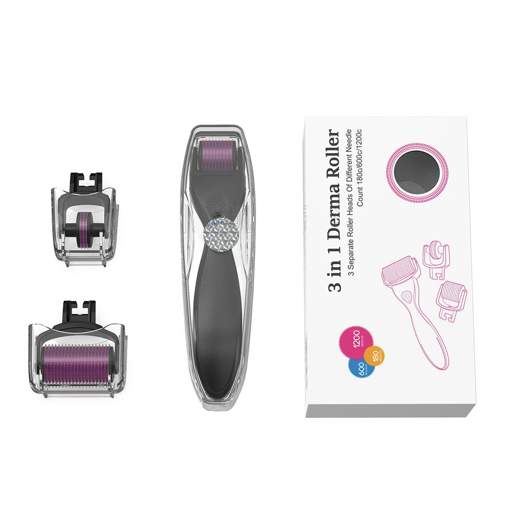 DRS Derma Roller Kit 3 in 1 180 600 1200 Titanium Needles 3 Replacement Heads Micro needle Dermaroller For Skin Care MTS
