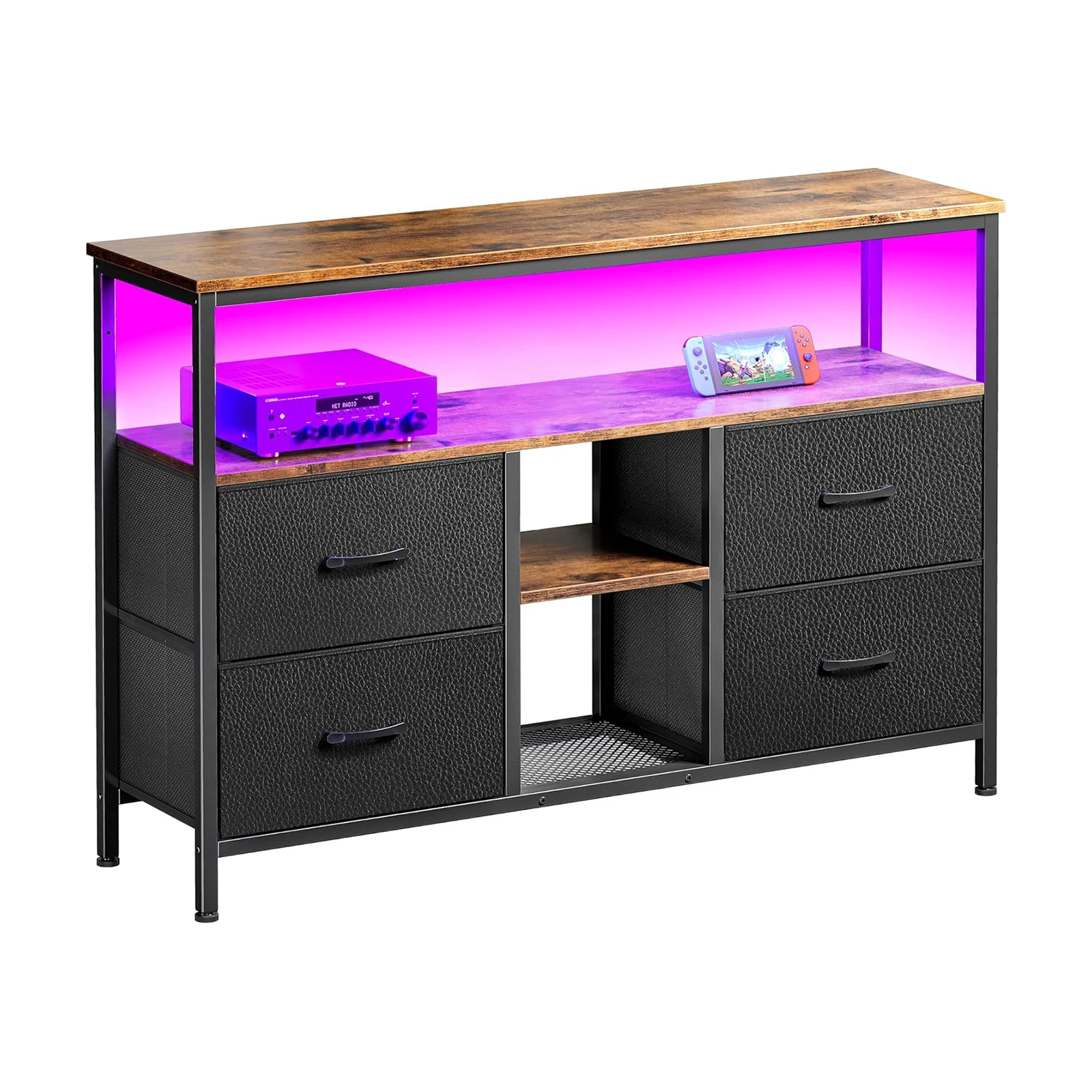 Anajqaqia TV-Schrank mit LED-Lichtleiste, Stauraum, Lowboard für Fernseher mit 4 Stoffschubladen, TV-Board und TV-Tisch, 108cm – Detail 9